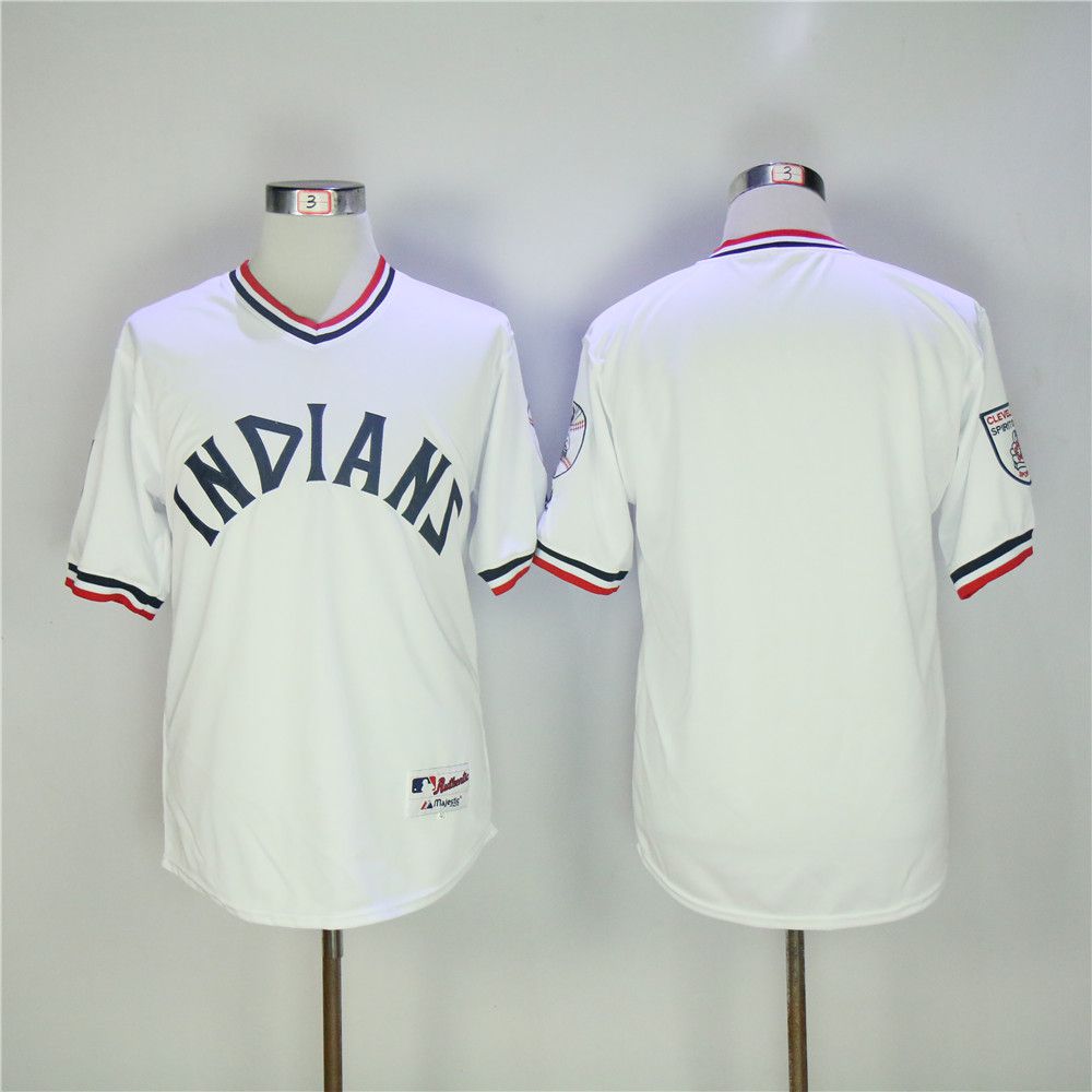 Men Cleveland Indians Blank White Throwback MLB Jerseys